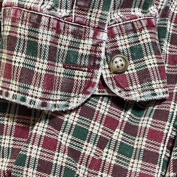 Abercrombie & Fitch Button Front Shirt Red Green Cotton Size L Large Christmas - Picture 5 of 6